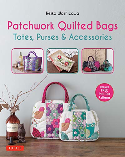 Book cover featuring colorful patchwork quilted bags and crafting patterns.