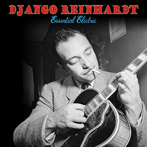 Black and white portrait of Django Reinhardt playing guitar, smoking.