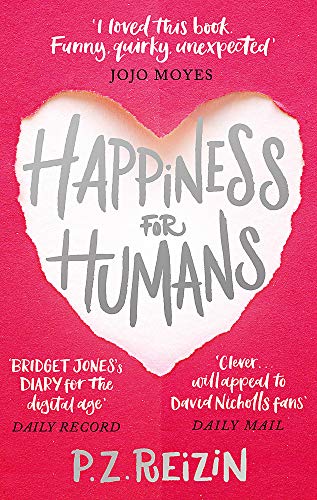 Book cover with title “Happiness for Humans” inside a torn paper heart.