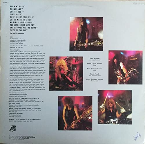 Vinyl record back cover with band photos and tracklist details.