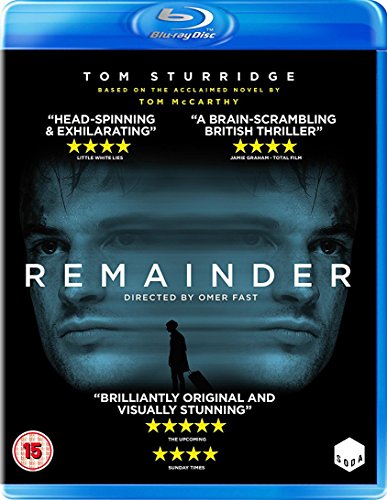 Blu-ray cover for Remainder featuring a mirrored face, a silhouette, and review stars.