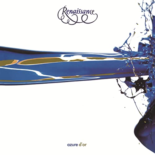 Renaissance album cover, “Azure D’Or”, featuring blue liquid splash and gold lines.