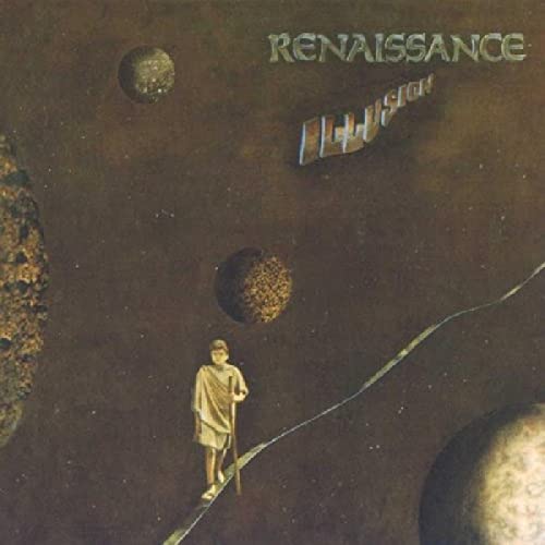 Renaissance album "Illusion" cover: a figure walks toward planets.
