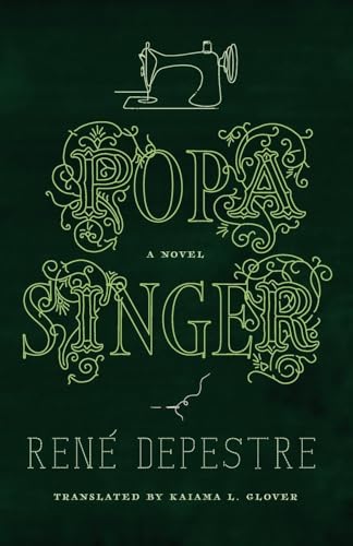 Dark green book cover with ornate lettering and a sewing machine illustration.