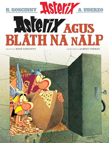 Asterix and Obelix with a large cheese and gold coins.