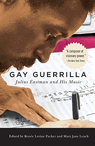 Book cover featuring a Black composer writing musical notes, titled “Gay Guerrilla.”