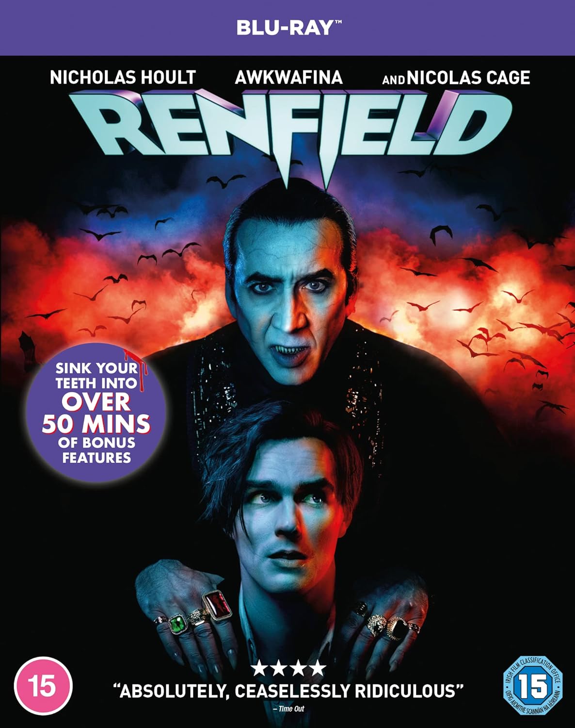 Renfield Blu-ray cover featuring Nicholas Hoult as a vampire's assistant.