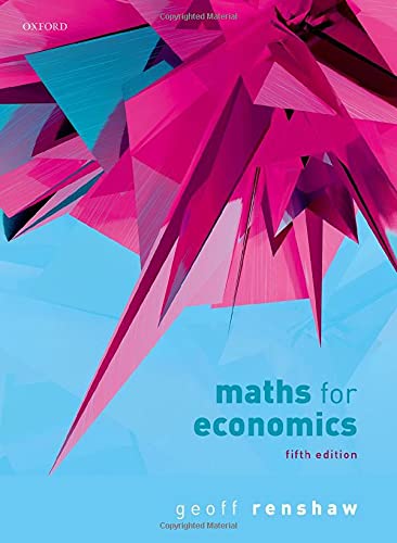 Textbook cover: "Maths for Economics" fifth edition, abstract pink and teal design.