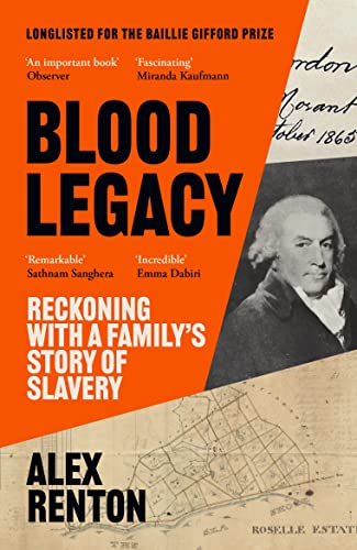 Book cover: “Blood Legacy” with portrait of a man and map background.