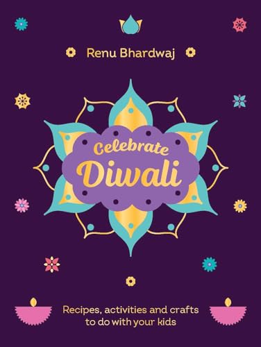 Book cover for "Celebrate Diwali" with teal and purple floral design.