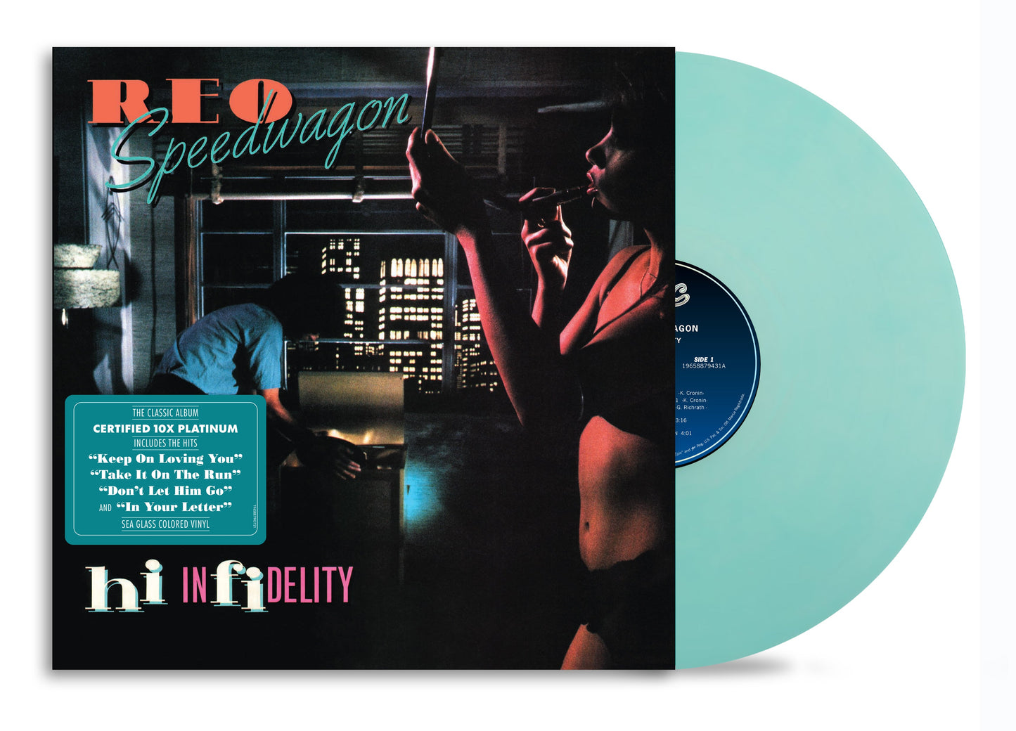 Reo Speedwagon “Hi Infidelity” vinyl record cover with a city skyline.