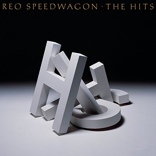 Reo Speedwagon “Hits” CD cover with abstract white letterforms.