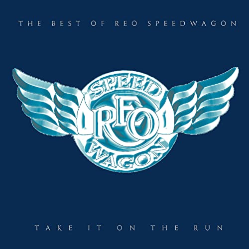 Reo Speedwagon’s “The Best Of” CD cover with winged logo on blue.