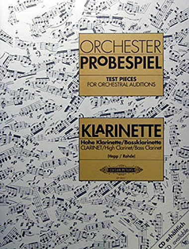 Music book cover titled Orchester Probespiel for Clarinet with sheet music background.
