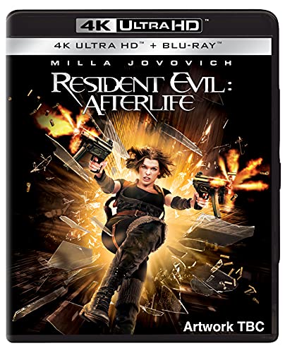 Blu-ray cover for "Resident Evil: Afterlife" featuring Milla Jovovich with guns.