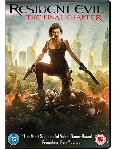 "Resident Evil: The Final Chapter DVD cover featuring a woman standing over zombies."