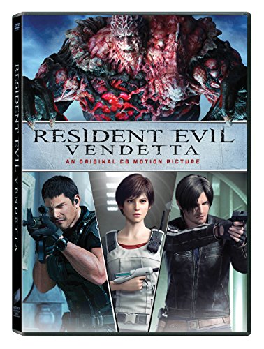 Resident Evil: Vendetta DVD cover featuring characters and a monster.