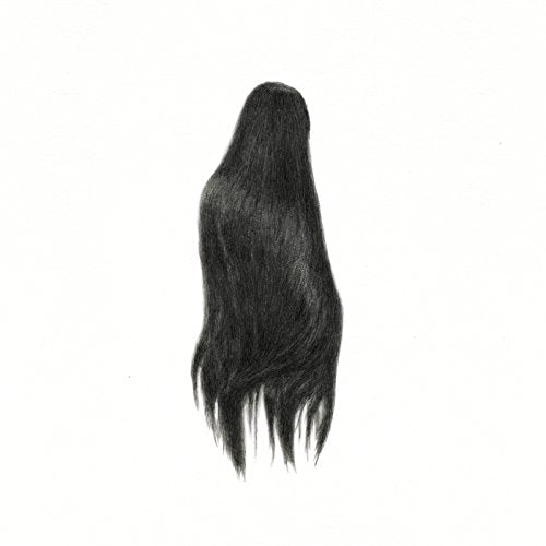 Pencil drawing of a figure with long, dark, flowing hair.
