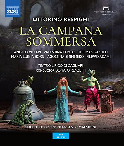 "Opera cover featuring 'La Campana Sommersa' with performers around a large bell."