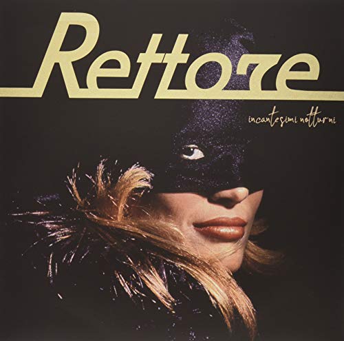 Rettore album cover: masked face with feathers, dark background, gold text.