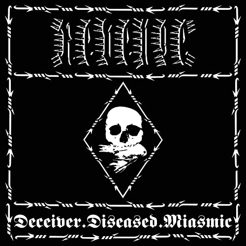 Black and white album cover featuring a skull in a diamond and stylized text.