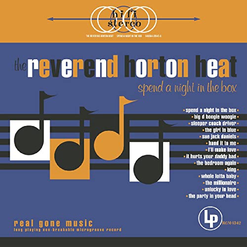Gold vinyl record cover for Reverend Horton Heat’s “Spend a Night in the Box.”