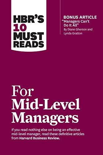 Book cover: "HBR's 10 Must Reads for Mid-Level Managers," purple background.