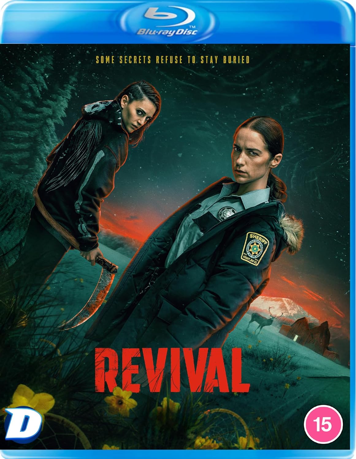 Blu-ray cover for "Revival" featuring two women in a dark, wooded landscape.