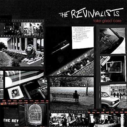 "Black and white collage album cover with various images and text 'The Revivalists take good care'."