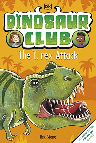 Book cover: "Dinosaur Club The T.rex Attack" featuring a green Tyrannosaurus Rex.