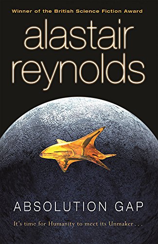 Book cover showing a golden starship flying over a dark, cratered planet.