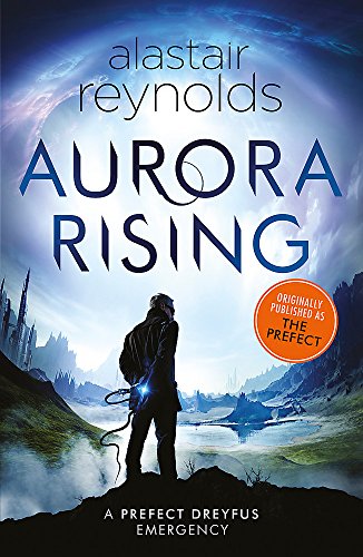 Book cover: man with glowing device overlooking misty, alien landscape.