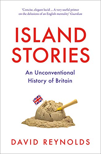 Book cover: “Island Stories” with a pencil digging into sandcastle Britain.