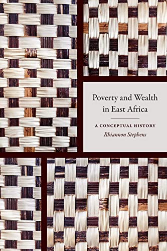 Book cover with woven texture and title: "Poverty and Wealth in East Africa".