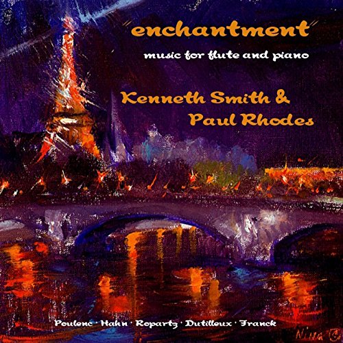 CD cover for "Enchantment" with painted image of a bridge and city lights.