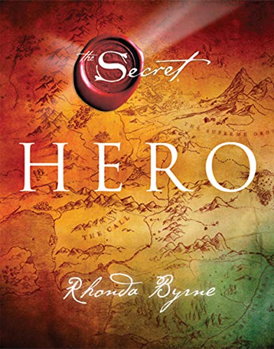 Book cover for "Hero" by Rhonda Byrne with map background and red swirl.