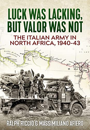 Book cover shows Italian soldiers with a military truck against a North African map.