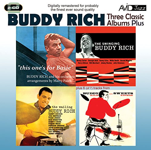 CD cover featuring drummer Buddy Rich and album artwork from three jazz records.