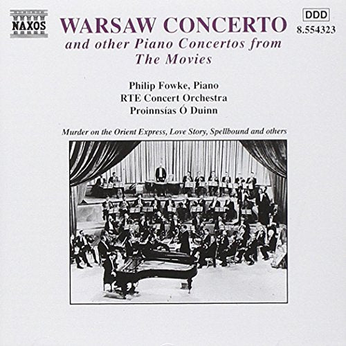 CD cover for "Warsaw Concerto" featuring a piano and orchestra scene.