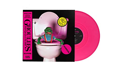“Ghoulies” soundtrack vinyl record and VHS case with a monster in a toilet.