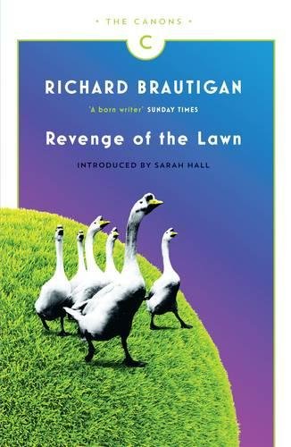 Book cover for Revenge of the Lawn showing five geese walking on green grass.
