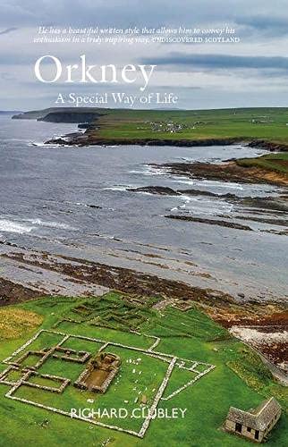Book cover featuring Orkney coastline, ancient stone structures, and green fields.