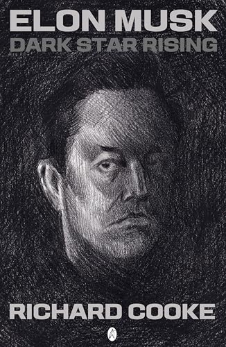 Black and white sketch portrait of Elon Musk with book title and author.