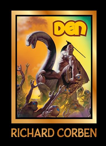 Comic book cover: man riding a serpent over reptilian creatures.