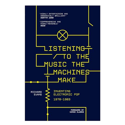 Dark blue book cover with yellow circuitry and text about electronic pop music history.