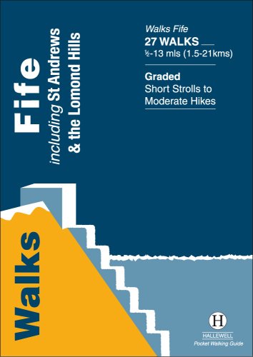 Book cover for Walks Fife with text details on a blue and yellow background.