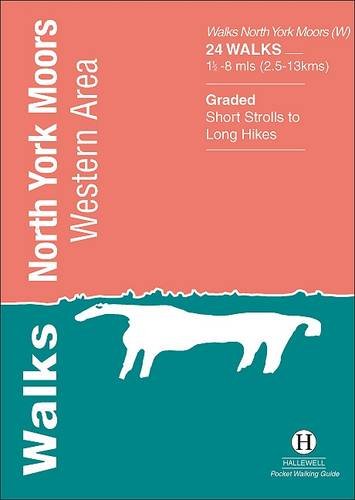 Book cover titled Walks North York Moors Western Area with a white horse illustration.