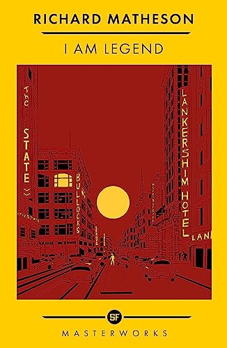 Book cover: red cityscape with a central sun and lone figure.