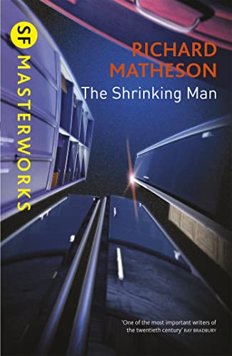 Book cover for "The Shrinking Man" with a distorted perspective view.