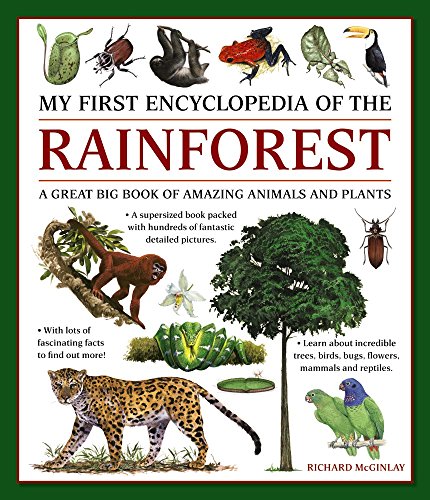 Book cover titled My First Encyclopedia of the Rainforest featuring various animals and plants.